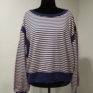 BP NAVY BLUE|PINK HOIZONTAL STRIPED SWEATSHIRT PUFF SLEEVES WOMEN SIZE XL